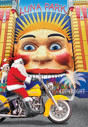 santa on a motorcycle, luna park